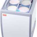 VEVOR Commercial Ice Cream Display Case, 5.6 Cu.ft Chest Freezer, Mobile Glass Top Deep Freezer, Restaurant Gelato Dipping Cabinet, 2 Sliding Glass Doors, Locking Casters, White