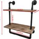 Industrial Bathroom Shelves Wall Mounted 2 Tiered,24in Pipe Shelving Wood Shelf with Towel Bar,Rustic Farmhouse Towel Rack,Metal Floating Shelves Towel Holder,Iron Distressed Shelf Over Toilet