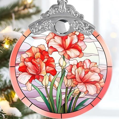 Jocidea Amaryllis Christmas Ornament - Tree Decoration, Suncatcher, Gift for Amaryllis Lovers, Pack 2