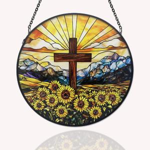Christian Suncatcher Stained Glass, Christian Suncatcher for Women, Cross Suncatchers for Windows Hanging (UV Printed)