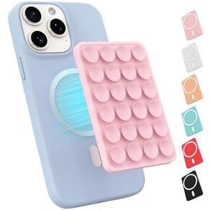 Magnetic Suction Phone Mount for MagSafe Case,Silicone Sticky Phone Grip Holder for iPhone,Removable Hands-Free Selfie/Video for TikTok & Instagram Influencer/Creator (Light Pink)