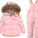 Baby Snowsuit Toddler Jacket Snow Suit Pants Hoodie Winter Coat Ski Bib Clothes (4-5T, Pink)