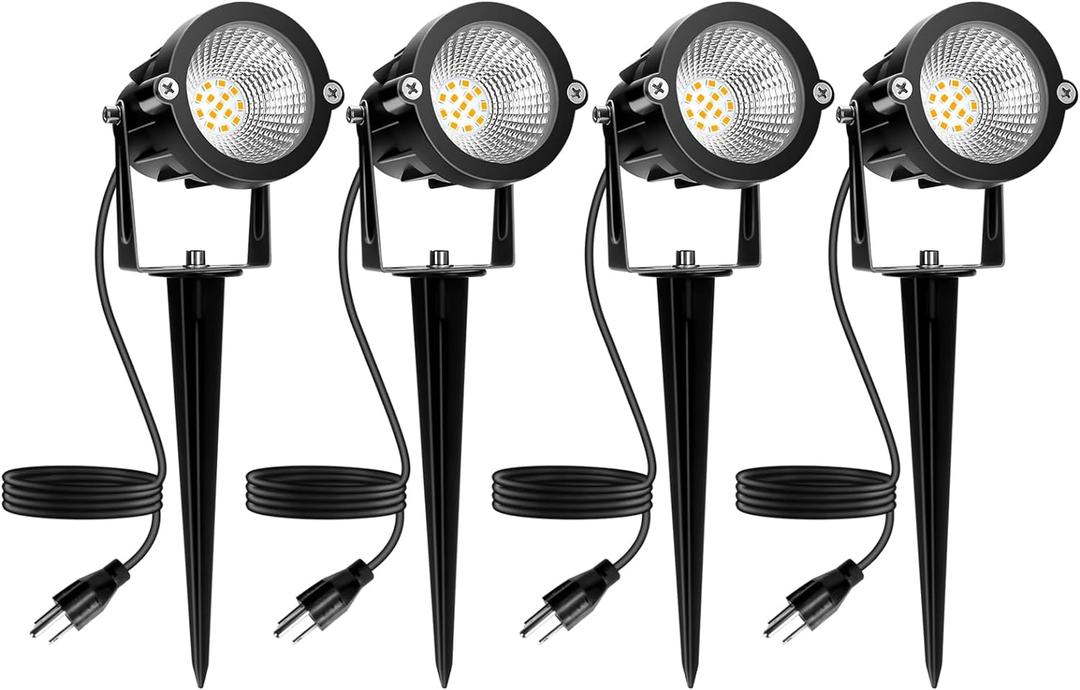 Outdoor Spotlight Warm White 2700K, 10W LED Spot Lights Outdoor for Yard Garden Tree, 120V Plug in Landscape Lighting with IP65 Waterproof for Halloween Christmas Decor, 4 Pack (Warm White - 4 Pack)