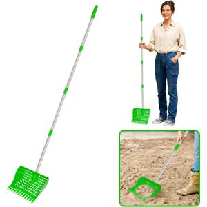 4-in-1 Chicken Manure Scoop, Coop Cleaner Tool for Scoop Sift Rake Level, Lightweight Durable for Chicken Coop Cleaning, Sand Sifting, Poultry Farming & Waste Management(Single Unit, Green)