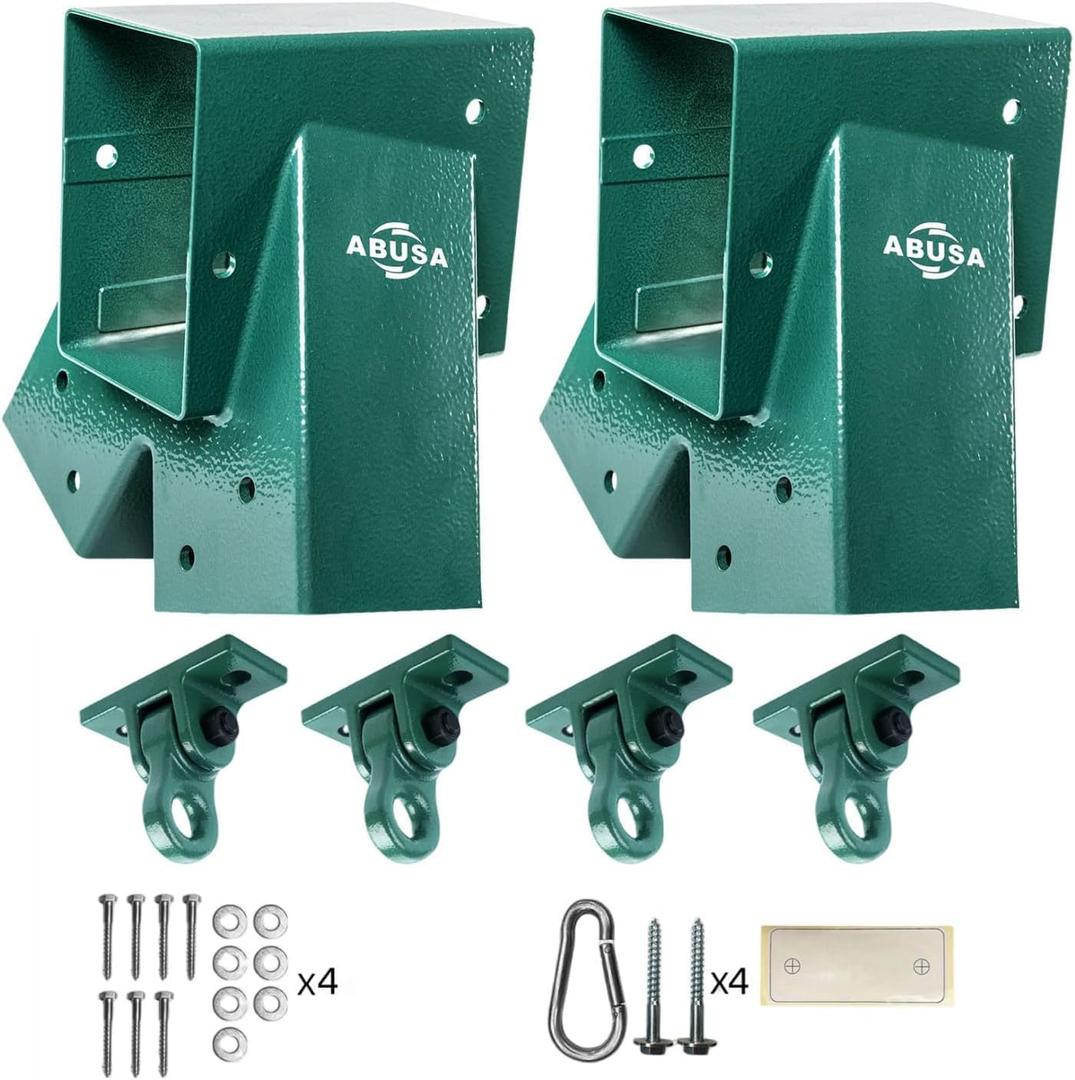 ABUSA Heavy Duty Swing Sets Brackets Including 2 Green A-Frame Swing Set Brackets and 4 Swing Hangers for Playground Equipment Mounting Parts Hardware Included (Light Green), 5.5" X 3.5" , 3.5" X 3.5"