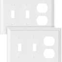 2-Pack Combo Duplex/Double Toggle Light Switch Cover Plate, Pure White Modern Decorative Electrical Outlet Covers, Bamboo Fiber Wall Switch Plates and Outlet Covers