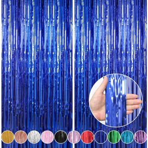 Crosize 2 Pack 3.3 x 9.9 ft Dark Blue Foil Fringe Curtains Party Decorations, Blue Tinsel Curtain Backdrop for Parties, Door Streamers, Glitter Streamer Fringe Backdrop for Birthday Decoration