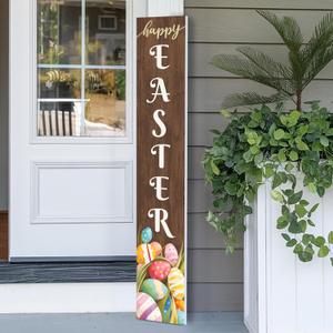 8"x48" Easter Welcome Sign for Front Door, Happy Easter Sign for Front Porch, Easter Door Decorations for Outdoors, PVC Sign (Design 5)