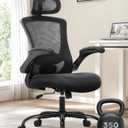 Ergonomic Mesh Office Chair with Lumbar Support 350 lbs High Back Office Chiar with Flip-up Armrests and 3D Large Headrest, Comfy Computer Desk Chair for Home and Office (Black)