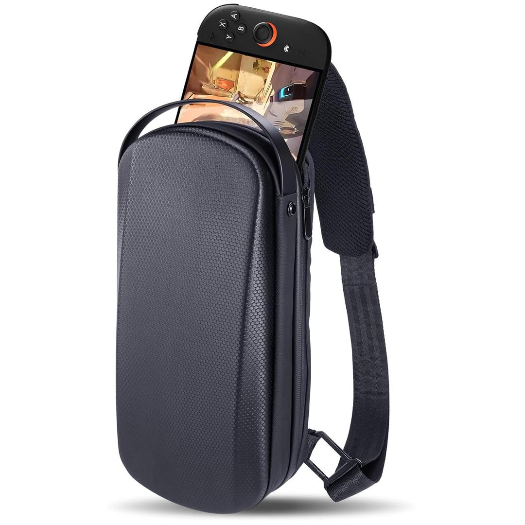 Carrying Case for Nintendo Switch 2/ROG Xbox Ally X/Steam Deck, Storage Portable Bag, Shockproof Hard Shell Protective Shoulder Chest Backpack with Pockets Fit Console & Accessories for Daily Use