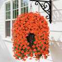 HyeFlora Artificial Fake Hanging Flowers Plants Baskets for Winter Christmas Outdoor Outside, Faux Silk Orange Daisy in Planter UV Resistant Orchid for Home Porch Garden Yard Patio Decor
