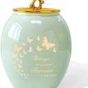 LINES ARTE Medium Butterfly Urn for Adult Human Ashes Female Male,Green Ceramics Decorative Urns for Human Ashes Women/Mom/Mother