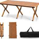 4Ft Aluminum Folding Camping Table, Portable Picnic Table, Outdoor Lightweight Collapsible Camp Table, Roll-up Camping Table for Beach,Party, Patio, BBQ, Travel, Backyard (Wood Upgraded Version), 47.2" x 23.6" x 17.7"