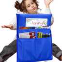 EAONE Chair Pockets for Classrooms, Large Capacity Seat Pockets Organizer 17 x 19, Back of Chair Storage Bag with DIY Name Tags for Student School Classroom Supplies, Blue