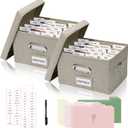 Greeting Card Storage Box, Linen Storage Box with 32 Adjustable Dividers, 168 Labels, 2 Marker Pen, Perfect for Organizing Greeting Cards, Envelopes, Photos 2 Pack Beige