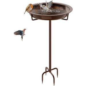 Metal Bird Bath for Outside, 36.2" Height Birdbath Bowl Standing Bird Feeders for Outdoors with 4 Prongs Base Stake, Freestanding Birdfeeders for Garden Yard Lawn Decor (Brown)