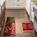 Merry Christmas Kitchen Mat Sets of 2, Winter Merry Bright Xmas Kitchen Rugs and Mats Non Skid Washable Farmhouse Style Decor for Home Kitchen Floor 17x29 and 17x47 Inch DM108