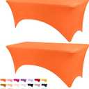 BDDC Table Covers for 6 Foot Tables, 2 Pack Orange Washable and Wrinkle Resistant Stretch Tablecloths Rectangle 6ft for Events, Wedding, Banquets, Parties