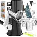 Ourokhome Rotary Cheese Grater Hand Crank, Kitchen Shredder Speed Mandolin Slicer Nuts Grinder with Handle and Drum Blades for Cheese, Vegetable, Walnut, Chocolate, Potato, Carrot, 3 Blades, Black