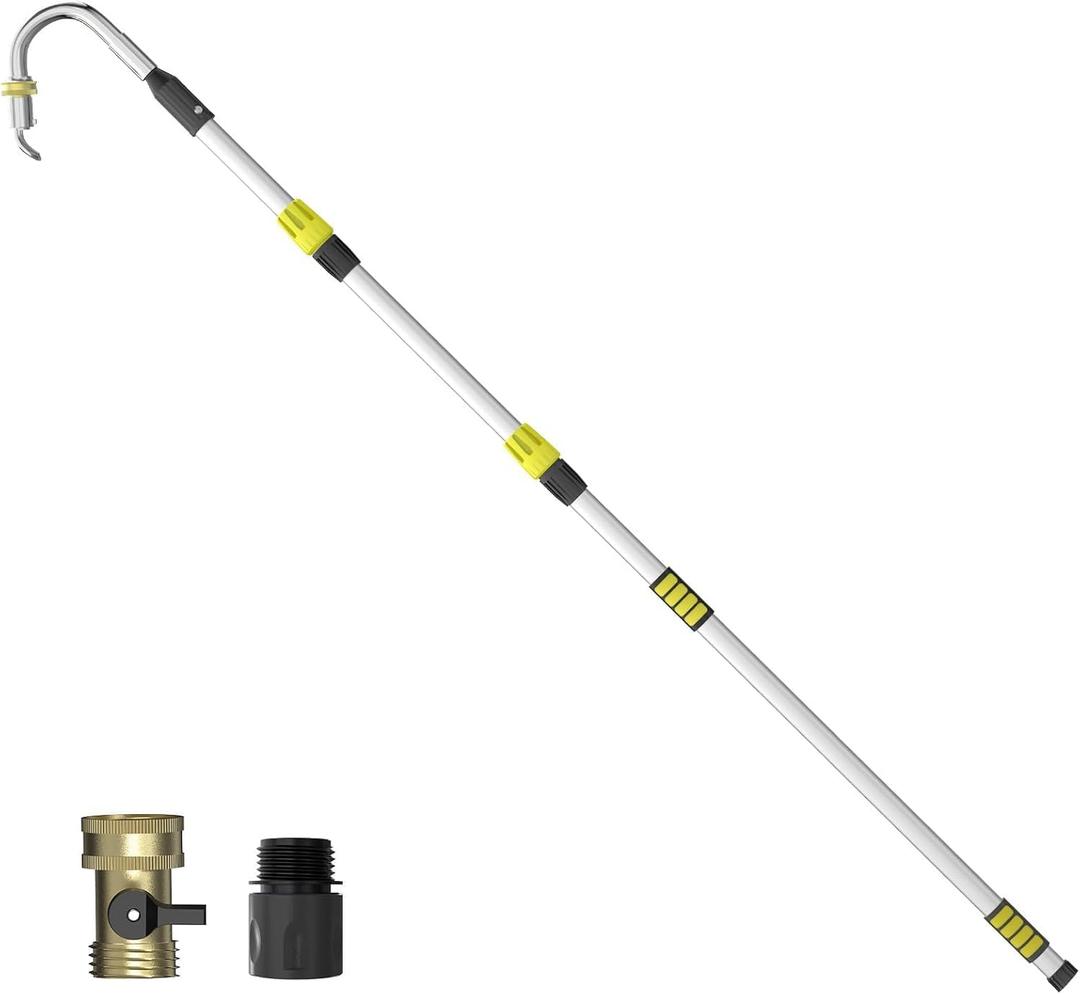 24FT Reach Gutter Cleaning Tools from Ground, Telescopic Rain Gutter Cleaners Tool with Quick Connect Adapter and Heavy Duty Wand for 2nd Story House (16FT)