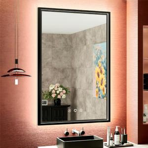 24x36 Inch LED Mirror for Bathroom with Front & Back Lights, Adjustable 3000K/4500K/6000K, Wall Mounted Black Lighted Bathroom Vanity Mirror, Stepless Dimmable, Anti-Fog, Memory Function