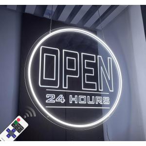 Open Signs for Business - Neon Open Sign LED 20" Round (OPEN 24HOURS 20" inch Round white)