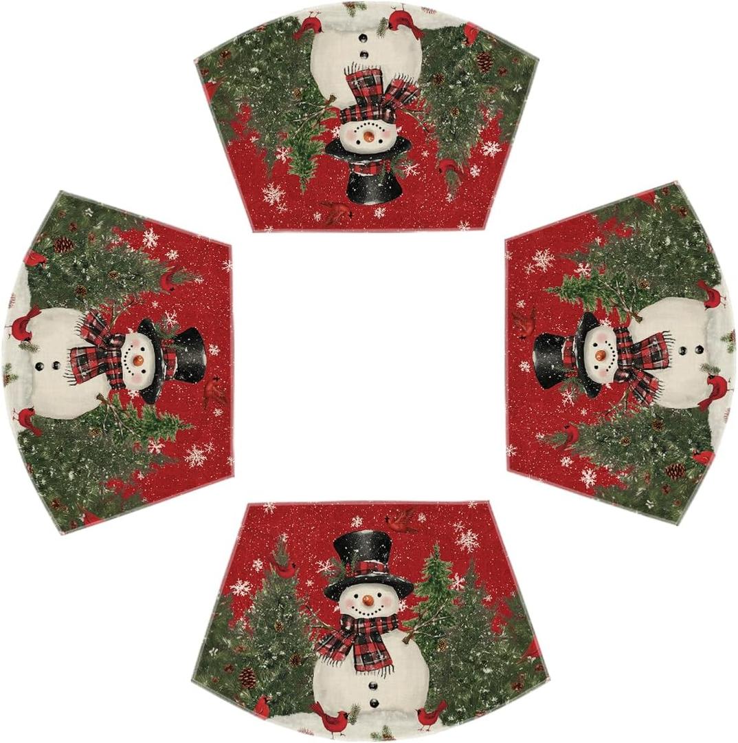 Artoid Mode Red Christmas Snowman Wedge Placemats for Round Table Set of 4, Winter Seasonal Kitchen Dining Table Decoration for Indoor Party Home (12" x 18", Wedge 4 Pcs)
