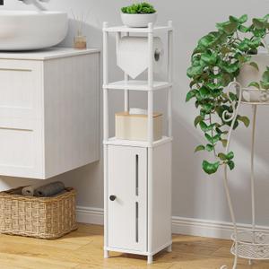 Kitsure Toilet Paper Holder Stand  Compact Bathroom Storage Cabinet for Extra Rolls and Small Items, Bathroom Organizers and Storage for Small Spaces, Over The Toilet Storage Cabinet, 31.0" H, White