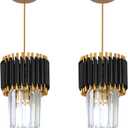 2 Pack Crystal Pendant Lights, Modern Black and Gold Chandelier Hanging Light Fixtures for Kitchen Island, Dining Room, and Bedroom, Adjustable Pendant Lighting D7.9 x H12.6 with Bulb, one size