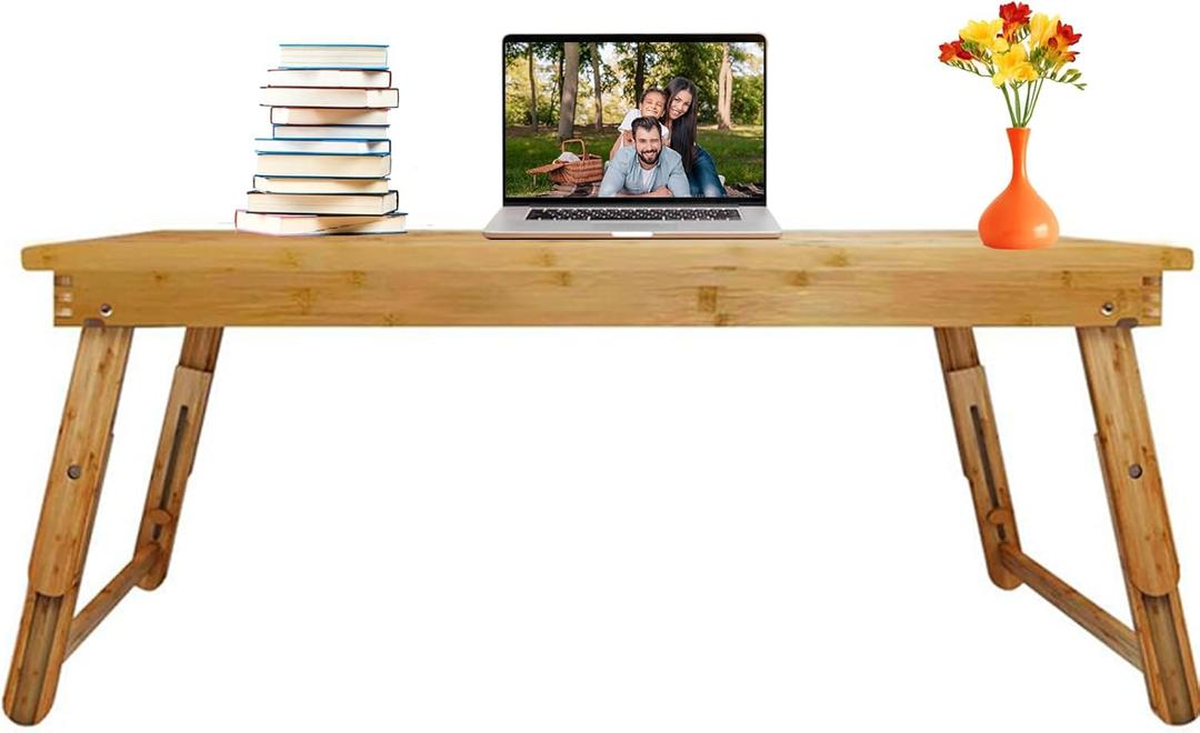 Floor Table Tray with Folding Legs Adjustable Low Coffee Table for Sitting on Floor Bamboo, Fully Assembled,33.5x17.7in