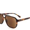 Square Reader Sunglasses for Men Women Double Bridge Pilot Full Lens Sun Reading Glasses UV400 Outdoor Driving, Tortoiseshell Frame + Brown Lens, +2.0