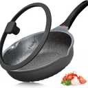 Vinchef Nonstick Skillet with Lid, 12.5In Aluminum Deep Frying/Saute Pan with Lid and Heat Indicator, Anti Scratch and Anti Stain, Induction Compatible
