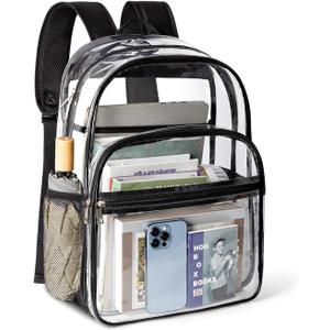 KIMNERPU Clear Backpack, Heavy Duty Transparent Bookbag for School with Reinforced Strap for Women, Men, Capacity Bag for College Clear