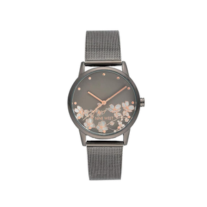 Nine West Women's Gunmetal and Silver-Tone Mesh Bracelet Watch, NW/2429FLGY