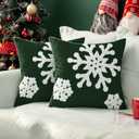 MIULEE Pack of 2 Christmas Decorative Snowflake Throw Pillow Covers Canvas Embroidery Winter Cushion Cases Holiday Decor Soft Pillowcases for Winter Couch Sofa Bedroom Car（Dark Green, 18x18in）