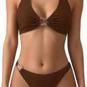 SOLY HUX Women's Halter Bikini Set V Neck Ring Linked Bathing Suit Summer Beach Two Piece Swimsuit XS