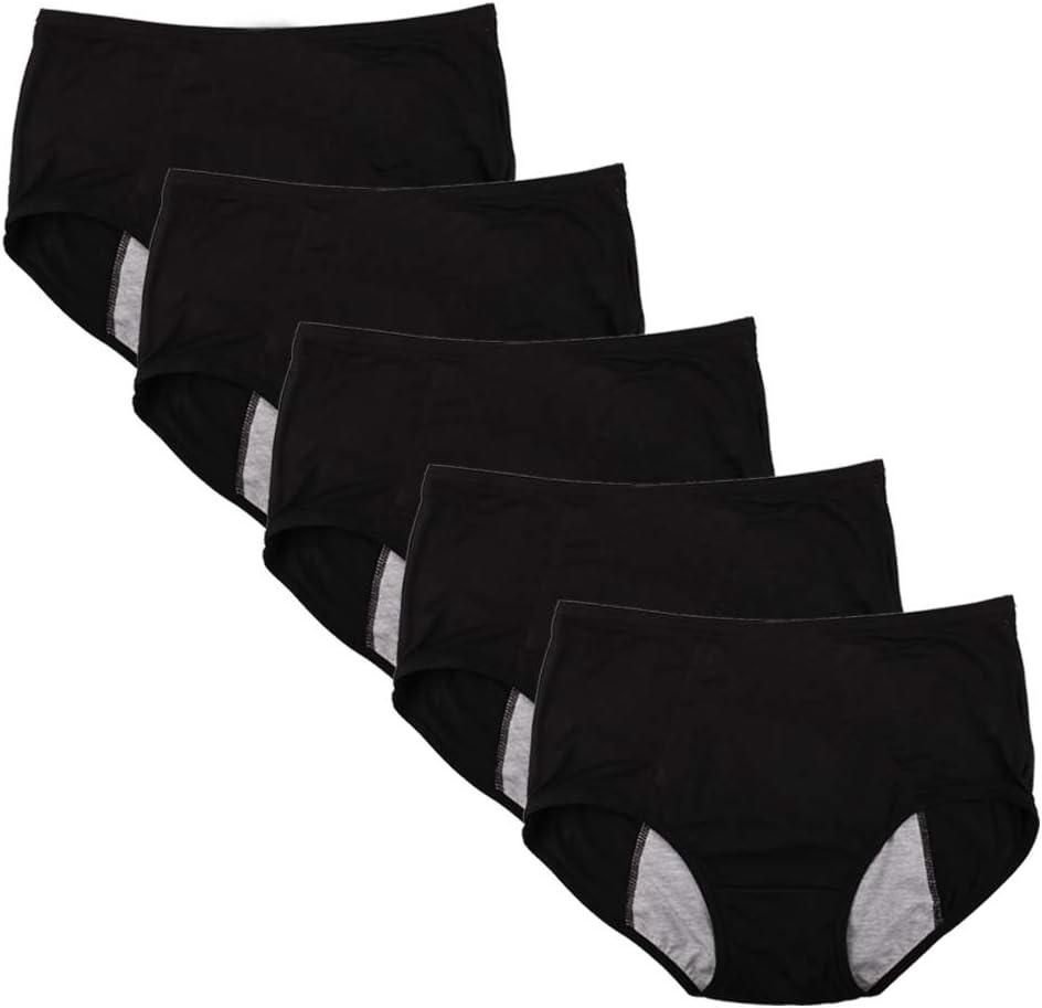 YOYI FASHION Bamboo Viscose Brief Menstrual Leakproof Panties Multi Pack US Size XXS-3XL/10 (3X-Large, Black-5 Packs)