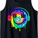 Tie Dye Melting DJ Smiling Face Headphones EDM Rave Party Tank Top (Small, Black)