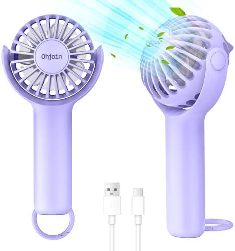 Ohjoin 2 IN 1 Portable Mini Handheld Fan with Keychain Stand, Personal Powerful Cooling Fan, Small Battery Operated Table Fan, Quiet Hand Fan, USB Rechargeable, Birthday Gifts for Women Mom (Purple), Set of 3