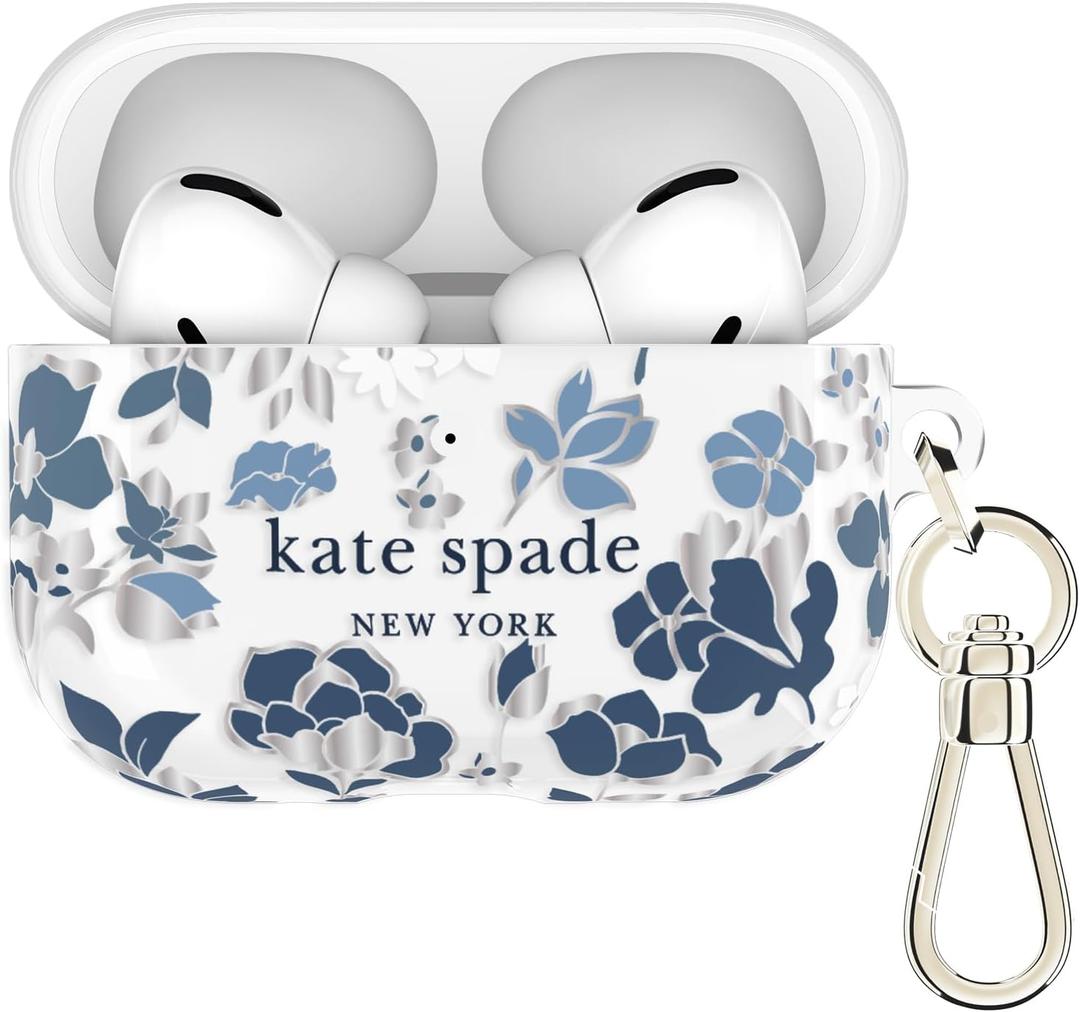 Kate Spade New York AirPods Pro 3 Protective Case with Keychain Ring Clip - Flowerbed Blue, Compatible with AirPods Pro 3rd Generation