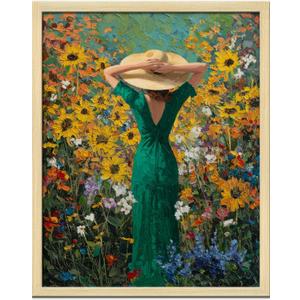 2 x Colorful Wall Art Prints Girl In The Flower Field Poster Canvas Art Wall Decor Picture For Bedroom Office Bathroom Wall Decor Aesthetic Home Artwork 8"  10" With Framed