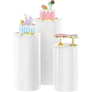 Putros Cylinder Pedestal Stands 3Pcs White Round Cylinder Pedestal Display Plinth Pillars for Wedding Party Decor 35.4''(L),29.5''(M),23.6''(S)