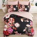Luxudecor Floral Comforter Set Queen Size 7 Piece, Red Flower Bed in a Bag, Elegant Comforter Bedding Set for All Season (Red, 90"x90")