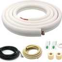 20FT Mini Split Line Set 1/4*3/8 OD HVAC Copper Tube Pipe Extension,3/8 Thickened PE Insulation Coil Air Conditioner Twin Copper Line Heating Equipment Hose with Flared Nuts (20FT (1/4+3/8) with wire)