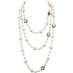 Fashion Design Chic Long Imitation Pearl Clover Flower Strand Necklace for Women