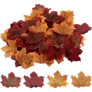 PATIKIL Artificial Leaves, 200 Pcs Mixed Fall Maple Autumn Fake Leaf for Wedding Party Thanksgiving Halloween Decoration, 4 Assorted Color
