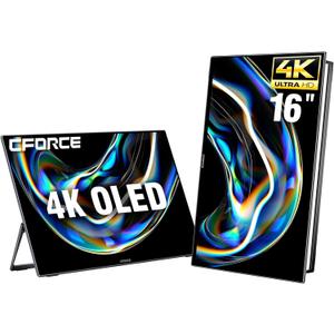 c-force Portable Monitor 4K OLED 16-inch 10bit w/VESA & 180 Adjustable Stand, Ultra-Slim & Lightweight HDR Gaming Display, USB C Travel Second Monitor for Laptop Phone Mac Xbox PS5 Switch, Metal Body