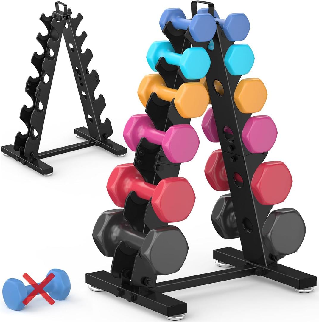 TomCare 6-Tier|5-Tier|4-Tier Dumbbell Rack Stand Only, Weight Rack for Home Gym Storage Stand for Weights Metal A-Frame Strength Training Dumbbell Holder with Handle (Dumbells not Included)