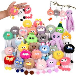 LiYiQ 30 Pcs Cute Plush Keychains Kawaii Keychain Bulk for Birthday Goodie Bags Pinata Toys Classroom Prizes Party Favors