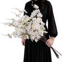 Artificial Cherry Blossom Branches 27.6In Silk Cherry Blossom Branches 8PCS Long Stem Artificial Flowers for Tall Vase, for Home Decorate, Weddings Decorate, Parties & Festival Gifts (White)